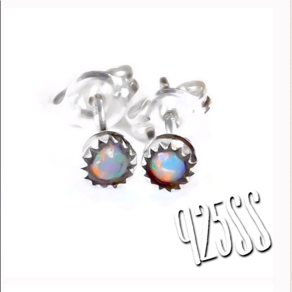 3 x tiny 3mm fire opal stud earrings 925 sterling silver